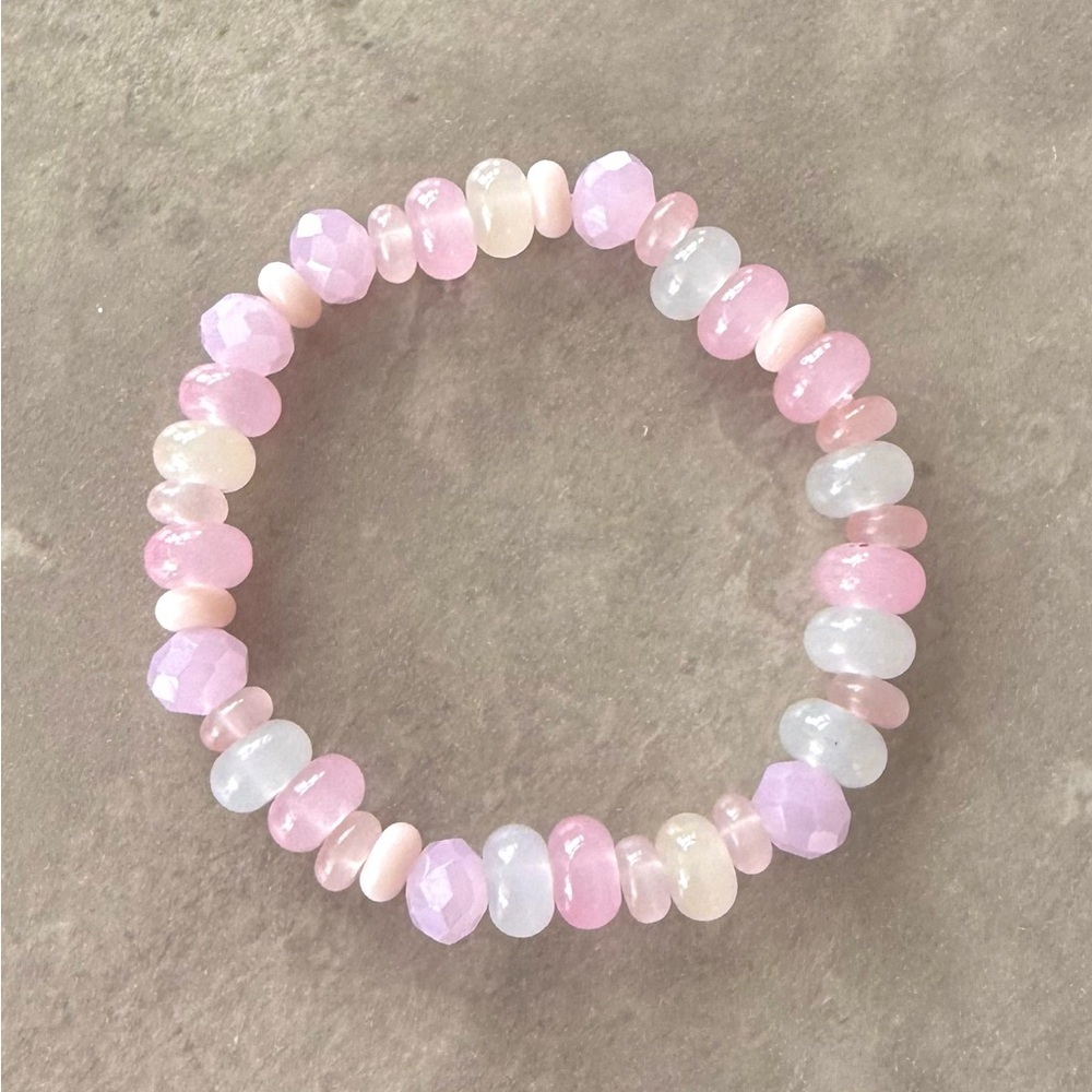 Preppy Pink and White Beaded Bracelet